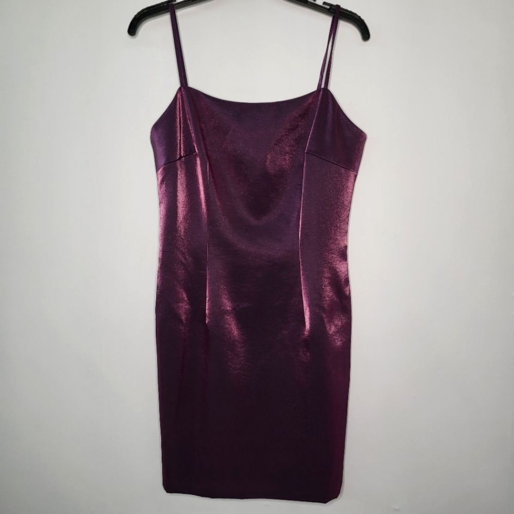 MILLY Mini Glazed Poly Slip Mini Dress Amethyst Purple Satin Size 6/Size 2 - Picture 5 of 11